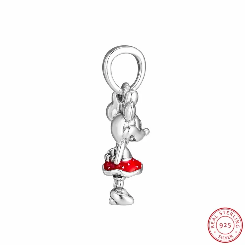 Серебро 925 Минни в горошек кулон с точками Шарм яркий Красный Эмаль Fit Pandora браслет и ожерелье DIY женщин ювелирных изделий FL905