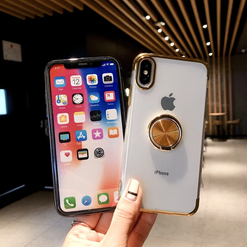 Чехол с кольцом-подставкой для iPhone XR 7 8 plus XS Max iphone 6 6s X прозрачный магнитный 360 |