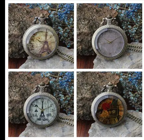 Antique Bronze Arc de Triomphe in Paris Eiffel Tower pocket watch necklace pendant for men and women P122 | Наручные часы