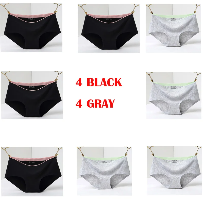 4 black 4 gray Трусы для женщин, модные сексуальные женские трусики, одноцветные бесшовные трусики со средней посадкой, cpants для женщин, хлопковое сексуальное нижнее белье для девушек - Цвет: 4 black 4 gray