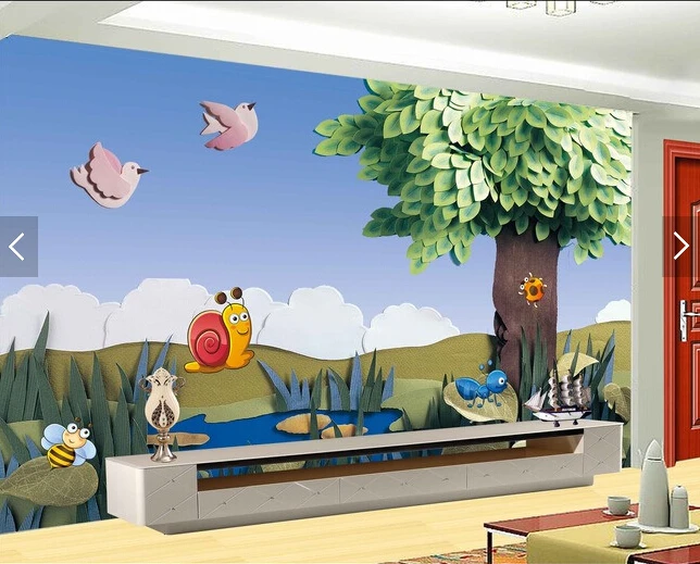 

Custom animation wallpaper, birds trees for the children's room living room bedroom backdrop waterproof papel de parede