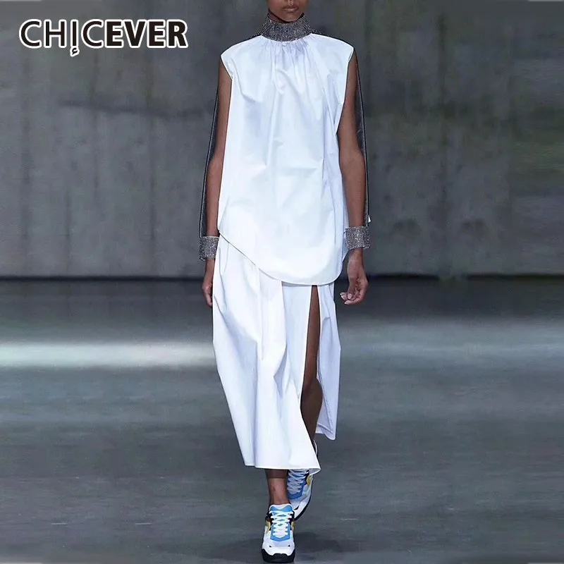 Женское лоскутное платье CHICEVER повседневное однотонное мини с воротником стойкой