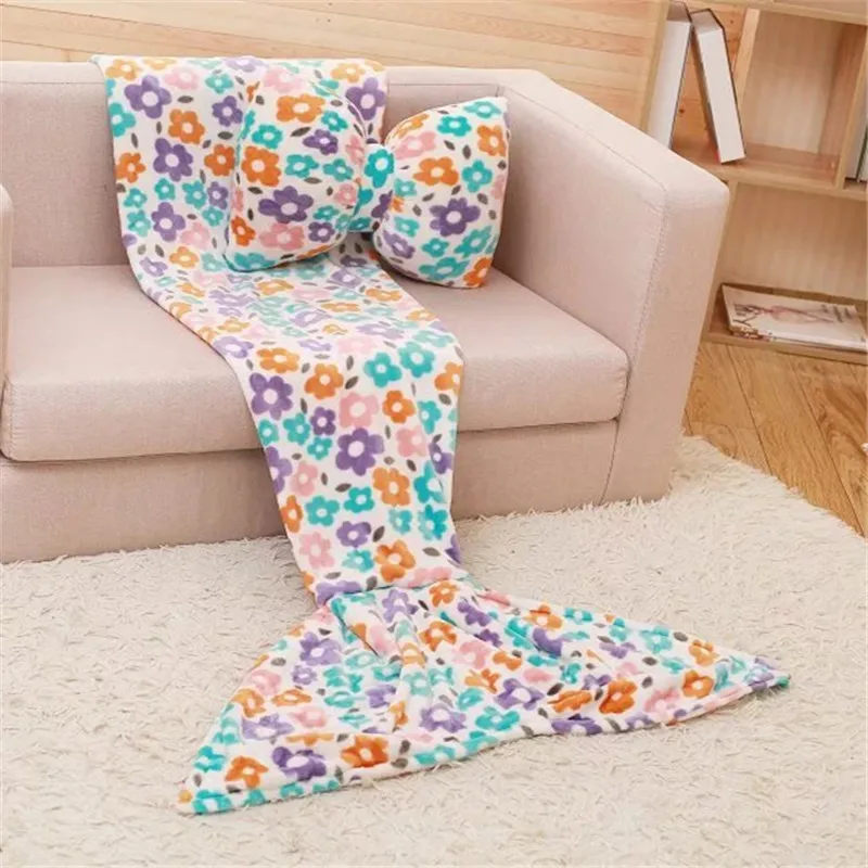 Модное одеяло Русалочки 70*130 см флисовое покрывало с рыбьим хвостом и ТВ начесом