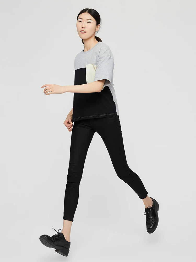 Женская футболка с коротким рукавом круглым вырезом и карманами | одежда