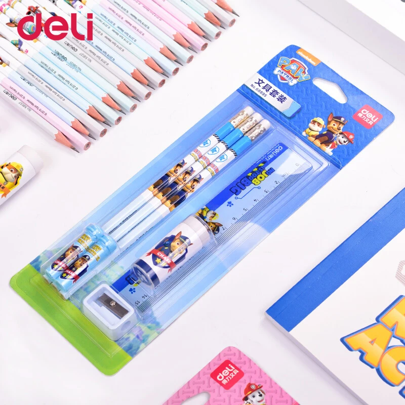 Deli Kawaii Paw patrol простой набор карандашей из 5 шт., школьные канцелярские принадлежности, подарки, школьные принадлежности, милый ластик, карандаш, колпачок, линейка, точилка