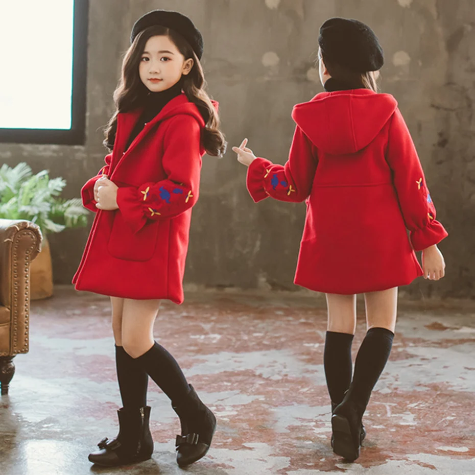 Шерстяное пальто для девочек длинные зимние куртки плотная детская верхняя