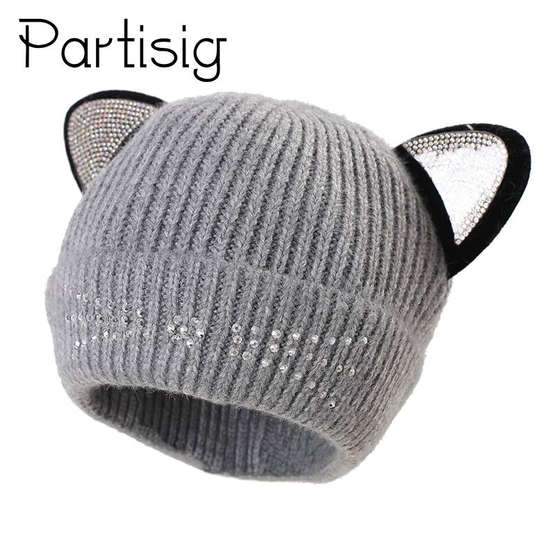 Детские Кепки Rhinstone Cat Дизайн шапка для девочки крючком кошачьими ушками