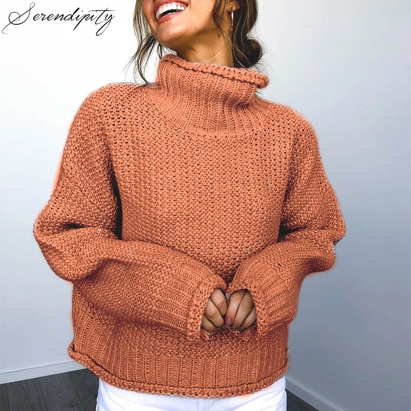 Женский вязаный свитер SRDP с высоким воротом оранжевого цвета на зиму 2019 | Женская