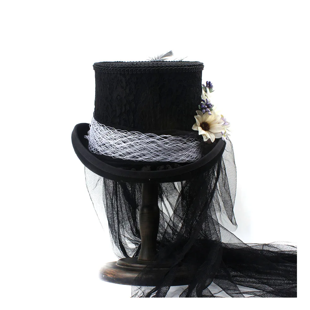 4 размера Черная Женская шерстяная шляпа невесты сетчатая Fedpra стимпанк Beaver