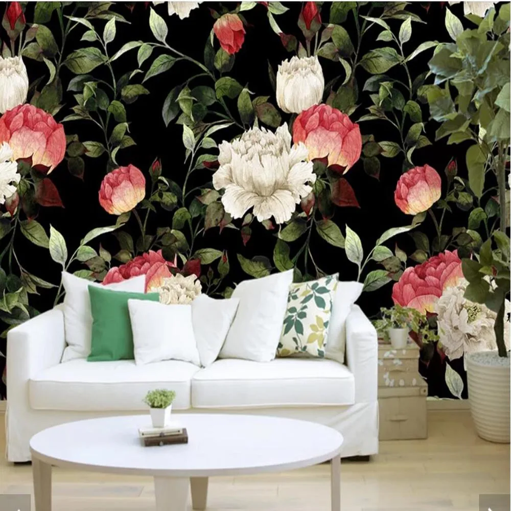 Watercolor Red White Flower Wallpaper Mural HD 3D Printed Photo Wall Murals for Bedroom Floral Paper Roll Covering | Обустройство