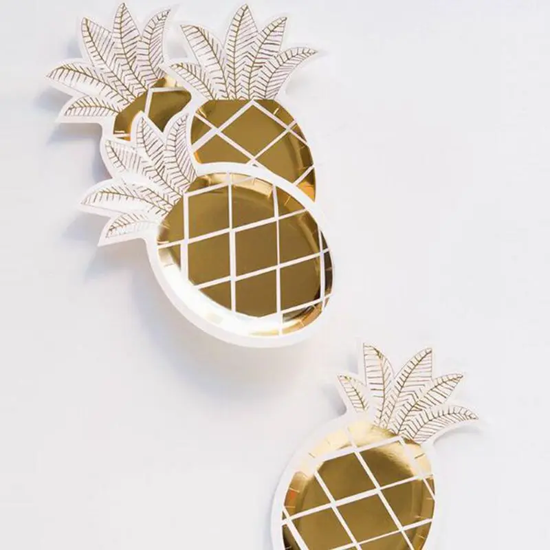 8 шт. розовое золото одноразовой посуды ананас бумажные тарелки для дней рождения