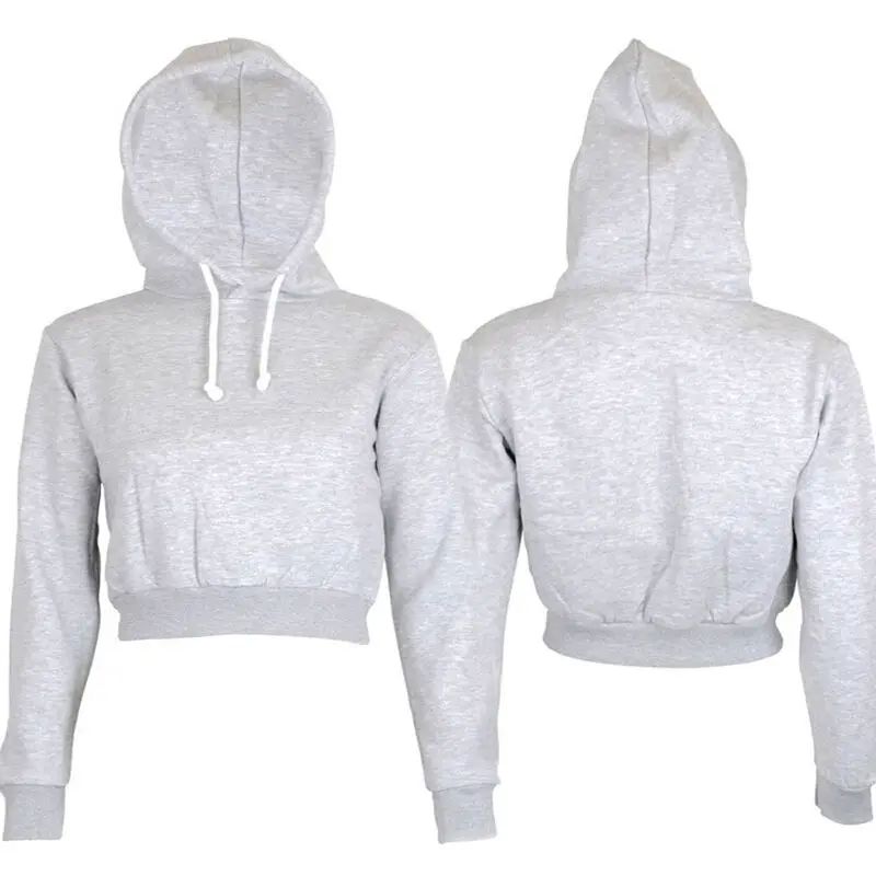New Womens Solid Plain Hangover Crop Top Hooded Full length Sleeves Hoodie Sweatshirt