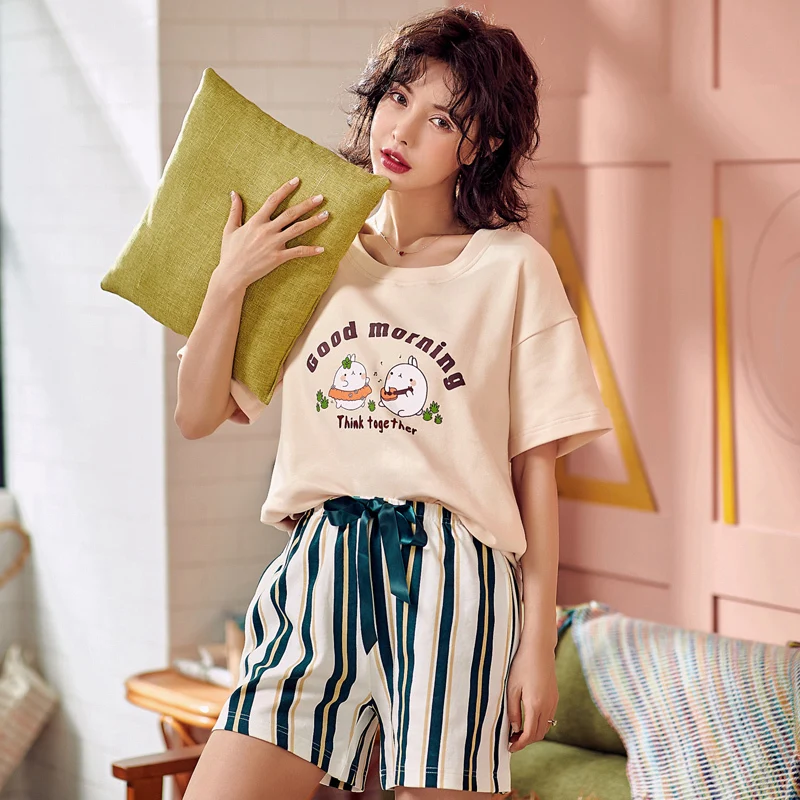 pyjamas Женские пижамные комплекты Лето хлопок Мультяшные короткие пижамы Домашняя одежда Пижама с животными женские пижамы женские шорты - Цвет: pyjamas