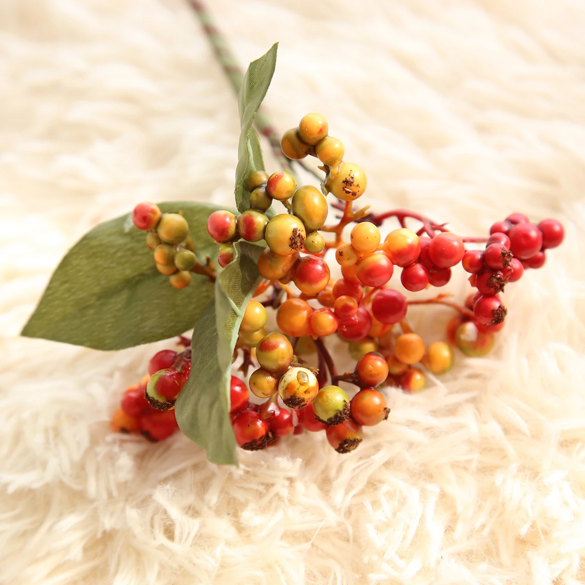 4 1 pcs artificial berry green bean foam flowers home decor small fake flowers bacca fruit branch decoration accessories fake plan - Цвет: 4