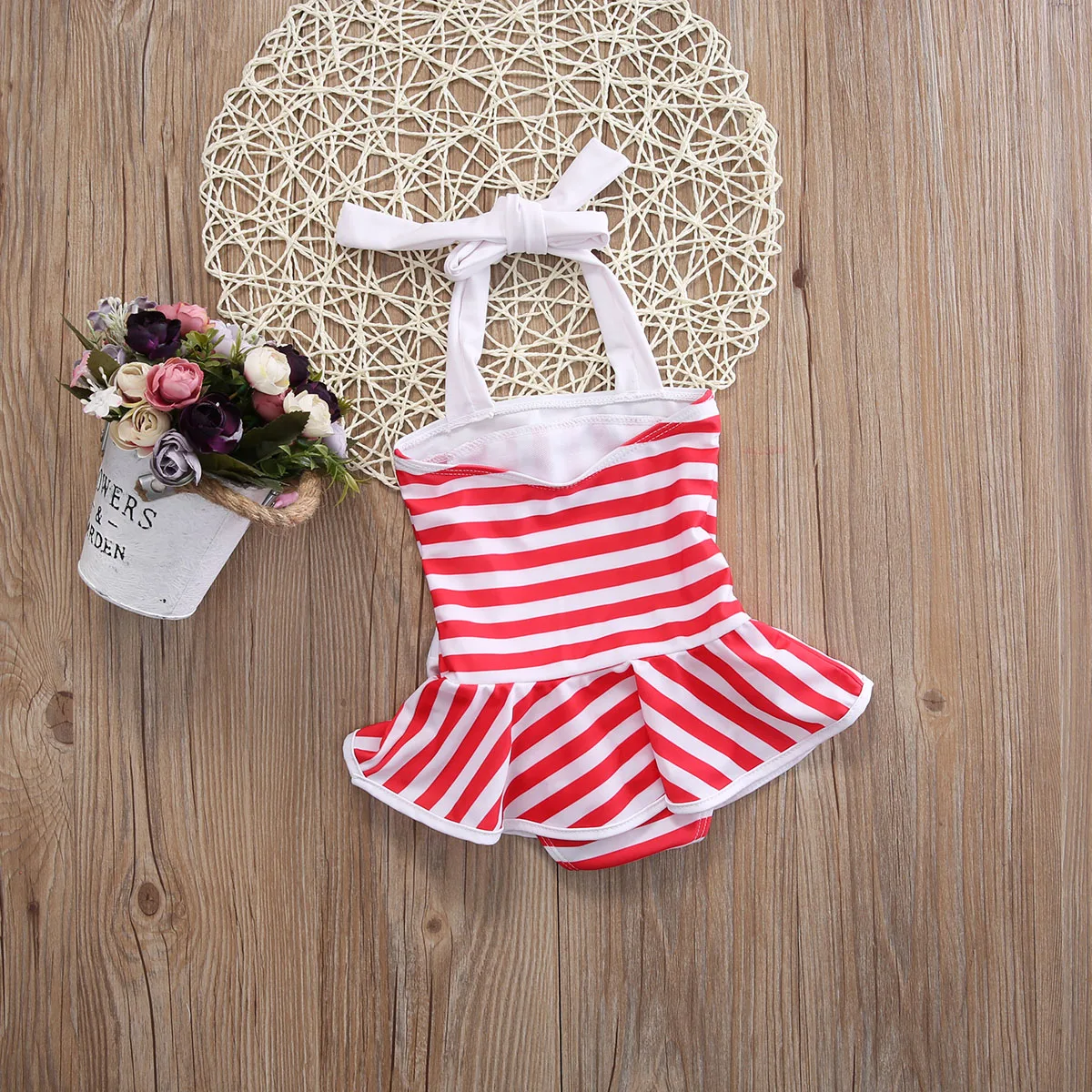 Helen115/милый летний купальник бикини в красную полоску для маленьких девочек