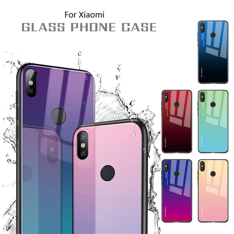 

200pcs/lot Gradient Tempered Glass Phone back case For Xiaomi redmi note 7 6 pro 6X A2 8 9 SE lite pro