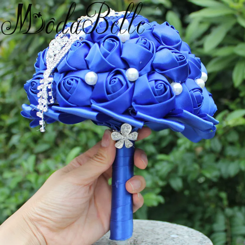 Свадебные букеты Modabelle искусственные бриллиантовые Синие с хрустальным жемчугом