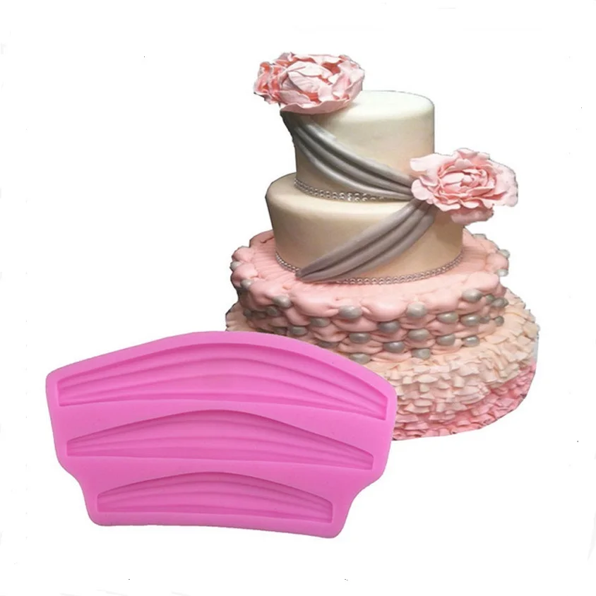 

silk Ribbon Curtain Satin Curtains Fondant Cake Decorating Tools wedding Lace cake Gum Pastry Tool Silicone Mold F0596