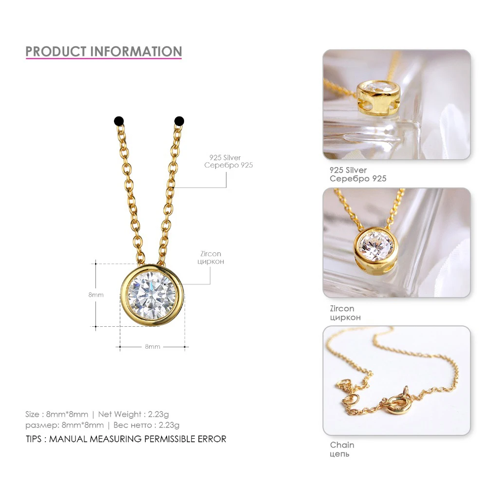 Tardoo циркон стерлингового серебра 925 Круглый колье Цепочки и ожерелья Геометрия