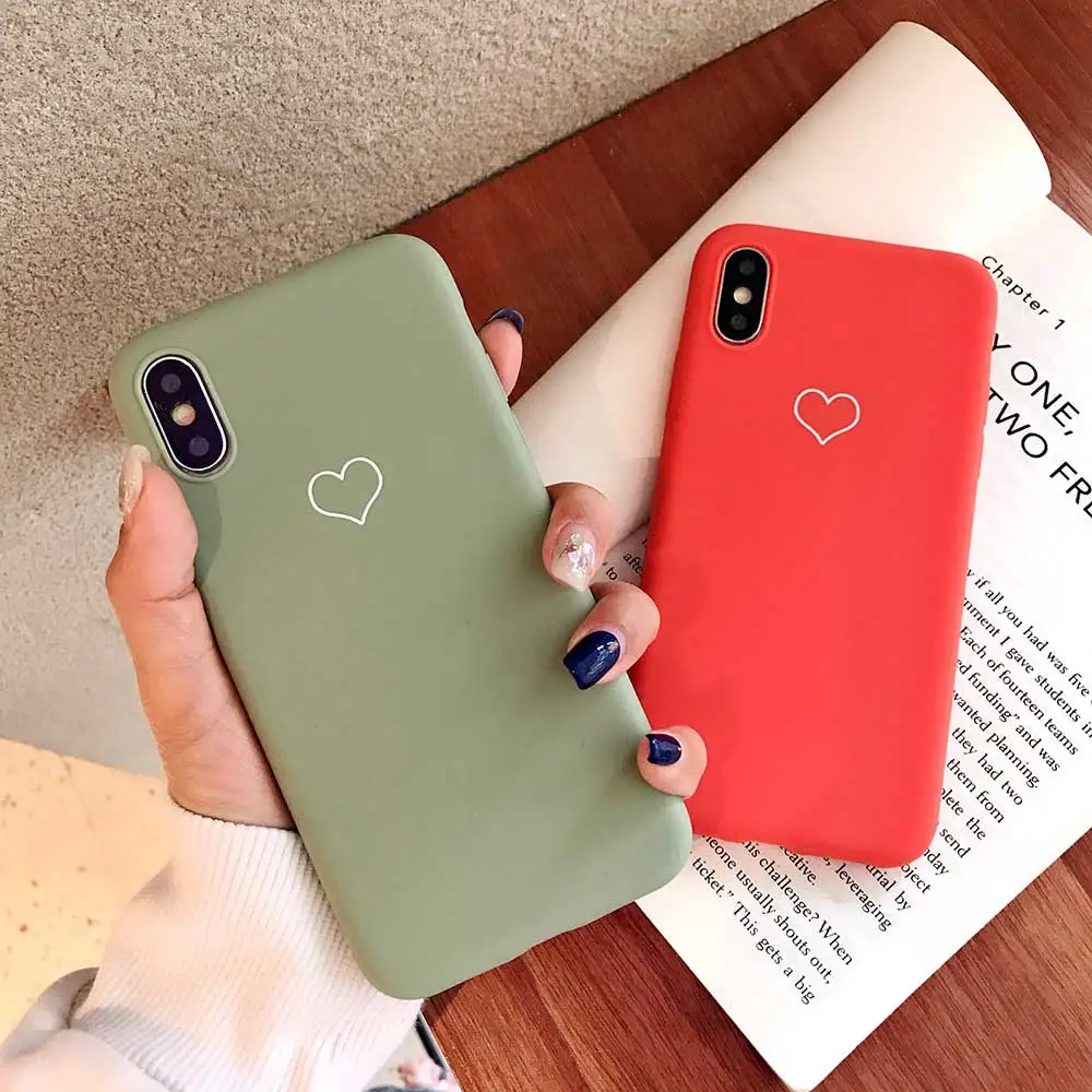 Boucho Candy Color Love Heart Matte Phone Case for iphone X 6 6S 7 8 Plus Cute Soft TPU Couples Back Cover XS Max XR |
