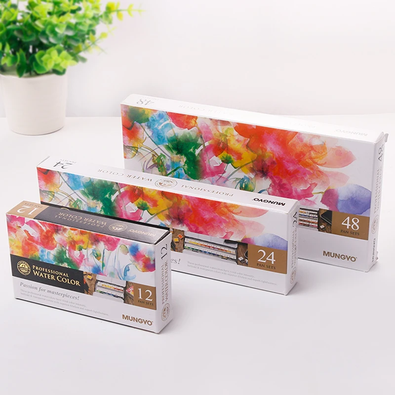 MUNGYO MWPH series 12/24/48 Colors Profession Watercolor Paints iron box packing solid pigment Art Drawing Supplies