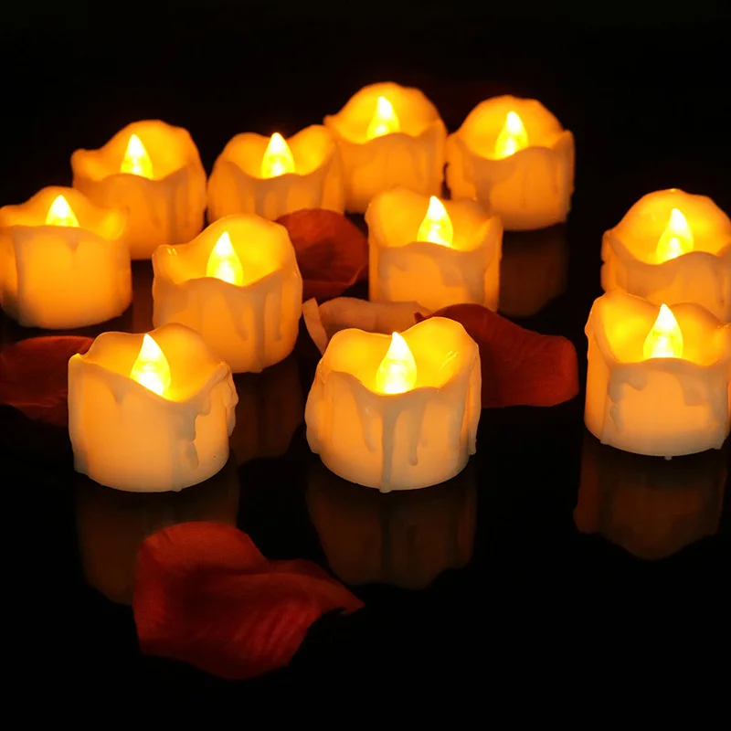 12 шт./упак. успокаивающее обету Свечи желтый мерцания LED Tealight с Таймер мигает fameless