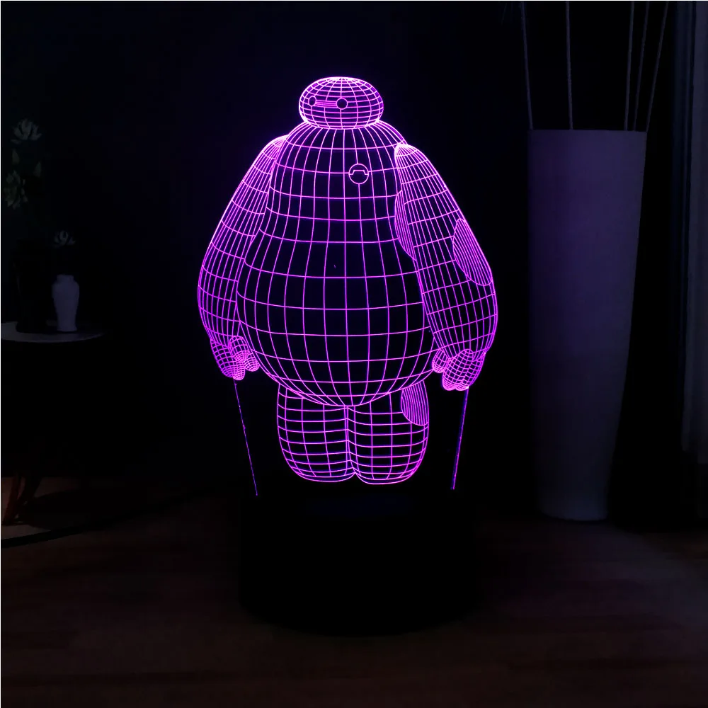3D мультфильм милый Baymax акриловая панель лампа 7 цветов Изменение иллюзия RGB милое