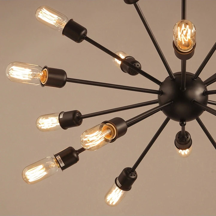 18 головок в промышленном стиле подвесной светильник с черными спутниками