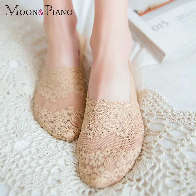 

Summer Thin Boat Socks For Women Breathable Lace Sock Invisible High Heels Socks Slippers Soft Breathable Nylon Low Short Socks
