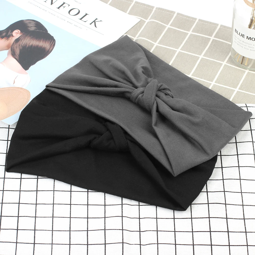 Модная однотонная эластичная повязка на голову в богемном стиле с узлом для