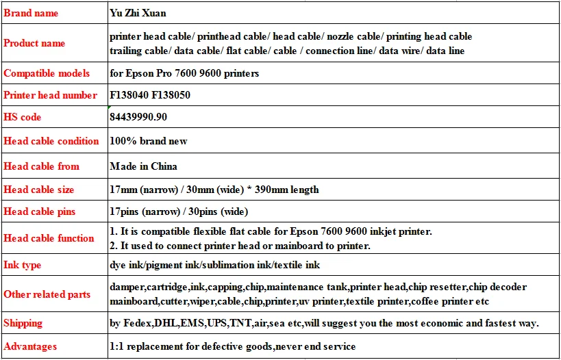Лучшие продажи! 7600 9600 кабель с плоской головкой для Epson pro печатной 17 контактов 30