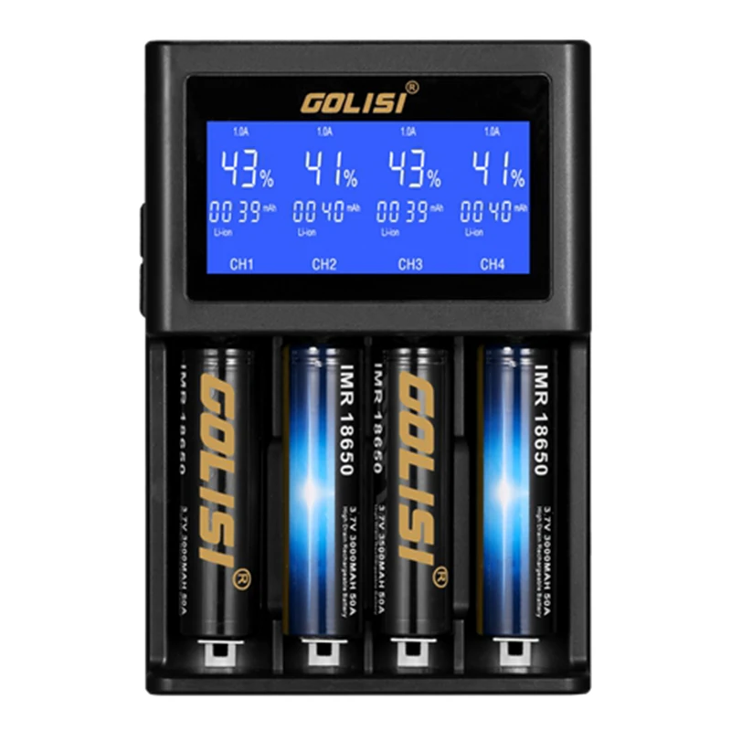 Golisi S4 2.0A ЖК-дисплей Батарея Зарядное устройство интеллигентая(ый) Перезаряжаемые Батарея быстрой зарядки для 18650 20700 26650 литий-ионных батарей Зарядное устройство - Цвет: Черный