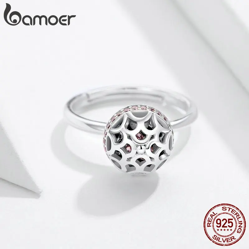 Bamoer, Подарочная коробка, Открытое кольцо, подлинный, 925 пробы, серебряный, розовый, кубический цирконий, магнитные Регулируемые кольца на палец для женщин, SCR530