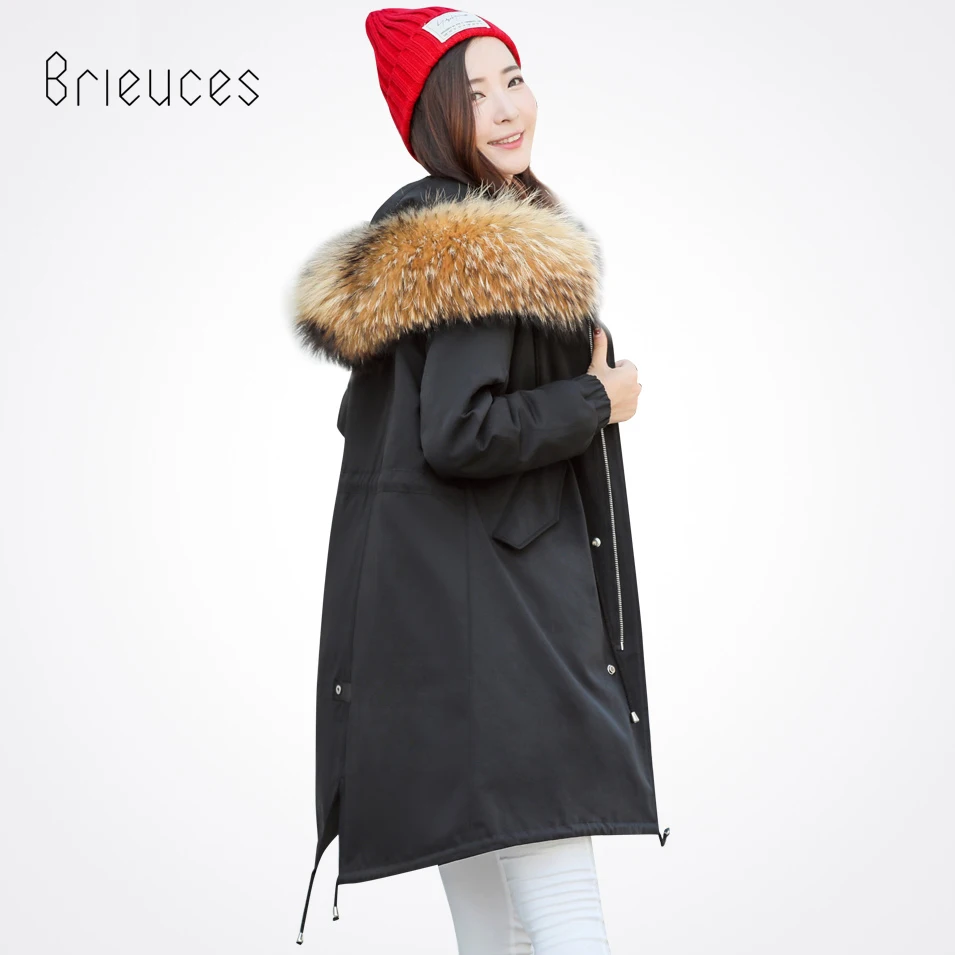 Brieuces 2018 зимняя куртка женская меховая парка с длинным капюшоном пальто зимнее