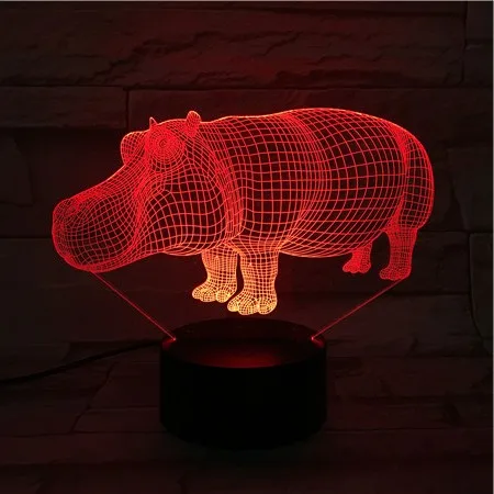3D-260 Hippo с 7 цветами лампа Оптическая иллюзия 3D животное удивительная визуализация
