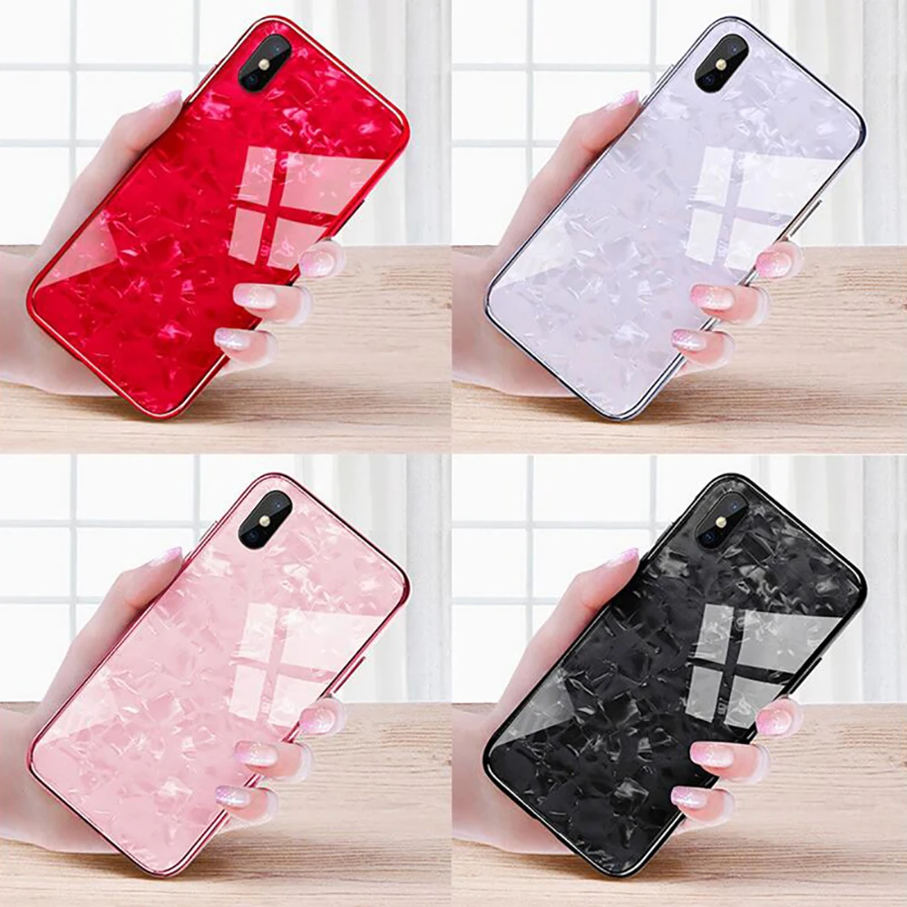 Luxury Tempered Glass Back Cover Case For iPhone X XR XS Max Shockproof Glitter Sparkling Soft Edge 5 SE 6 6S 7 8 plus |