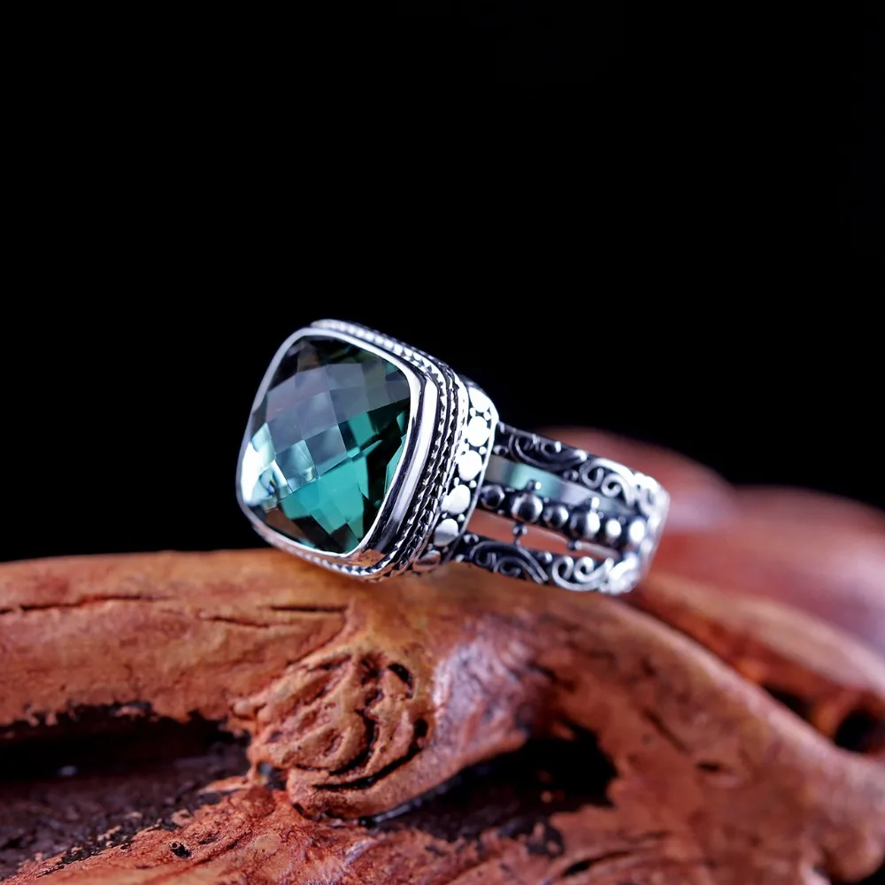 

Elegance Green Crystal Inlay 100% Pure 925 Sterling Silver Ring For Women,Vintage Elegant Fine Jewelry For Wholesale