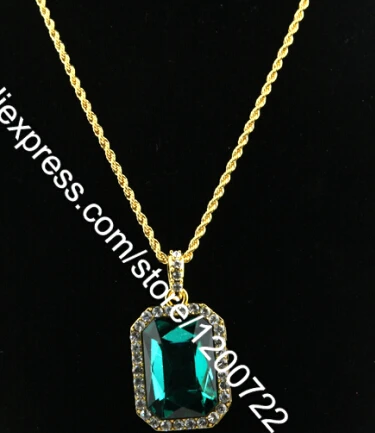 green 24inch chain Мужское золотое ожерелье с красным кристаллом высокого качества в квадратном стиле, черное, синее, зеленое, белое модное ювелирное изделие - Окраска металла: green 24inch chain