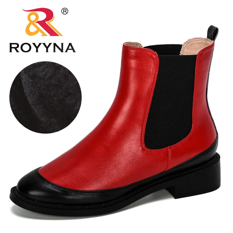 ROYYNA/Новинка года; модные стильные женские Ботильоны на каблуке; размеры 36-41; модные офисные кожаные ботинки; уличная зимняя обувь; Feminimo - Цвет: Red black
