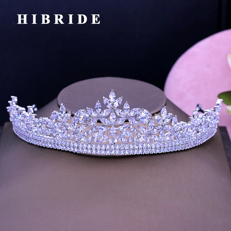

HIBRIDE New Arrival Sparkly Cubic Zircon Tiaras And Crown Women Bridal Hair Accessories Quinceanera Pageant Tiara C-40