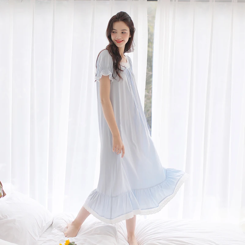 Бесплатная Доставка 2017 Новый Принцесса Ночная Рубашка Длинные Голубые и Розовые