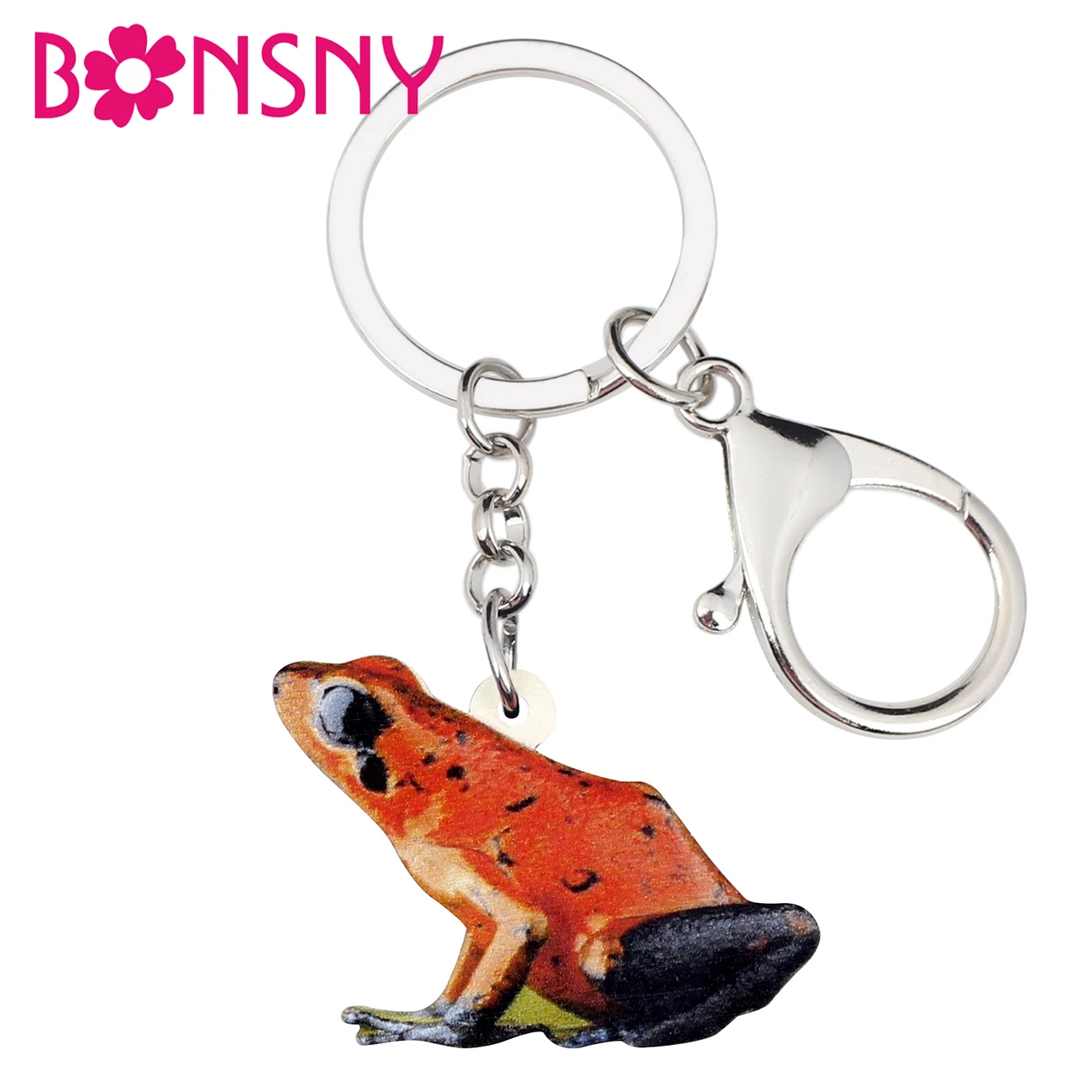 Bonsny акриловый красный ключ в форме лягушки брелоки Цепочки Кольца держатель