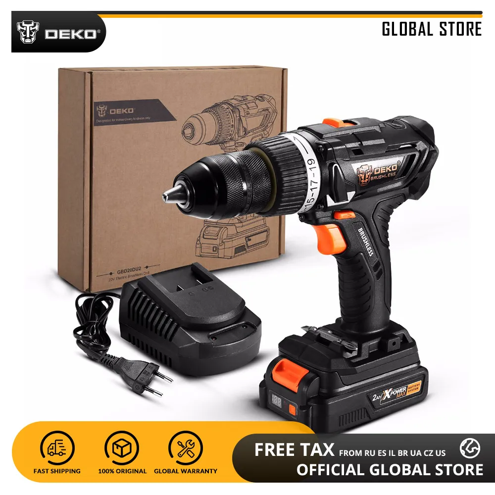 DEKO GBD20DU2 20V Max бесщеточная Аккумуляторная дрель литий ионный аккумулятор