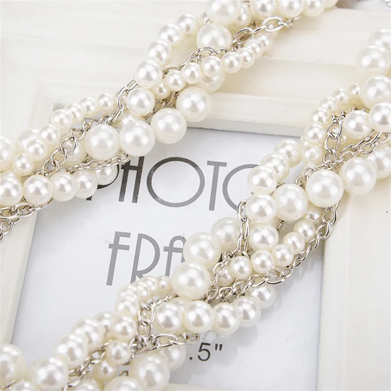 Retro Imitation Pearl Multilayer Strand Necklace Statement Rhinestone Pendant Big Necklaces Women Collar de mujer CZ9188 | Украшения и