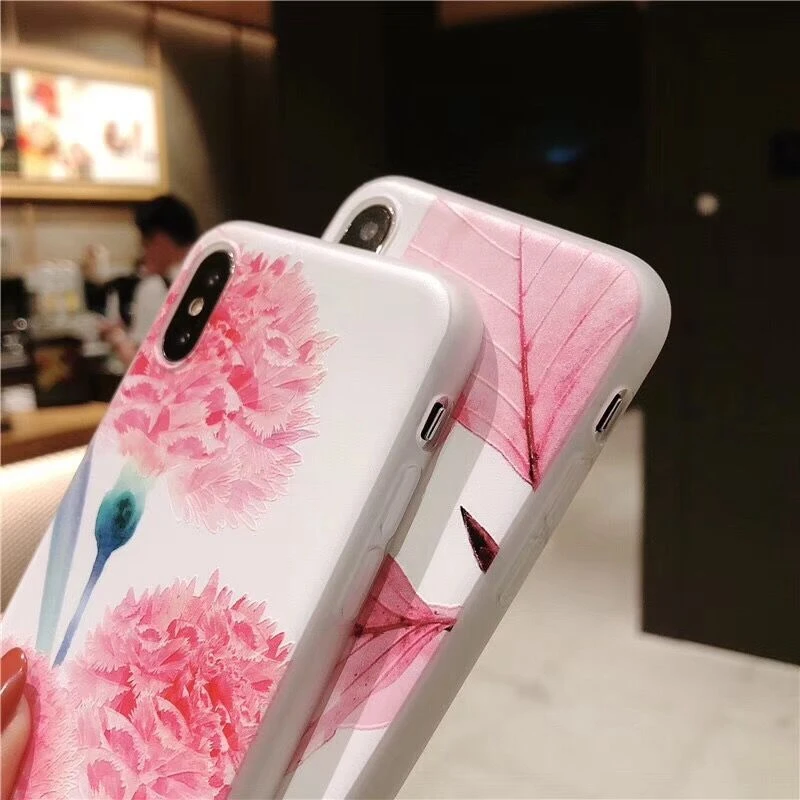 Pink Flowers Leaves Phone Case for iphone 5 5s SE 6 6s 7 8 plus Ultra Slim Thin Soft TPU Back X Xs XR XS MAX | - Фото №1