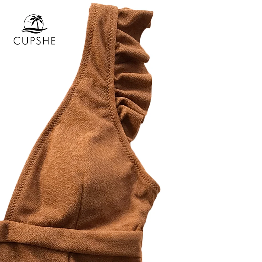 CUPSHE карамель оборки Цельный купальник женский Глубокий v-образный вырез сдельные