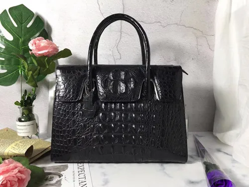 Черный Натуральная кожа аллигатора, женская большая сумка с верхней ручкой, Женский оранжевый кошелек, экзотическая крокодиловая кожа, длинный ремень, женская сумка на плечо - Цвет: Черный