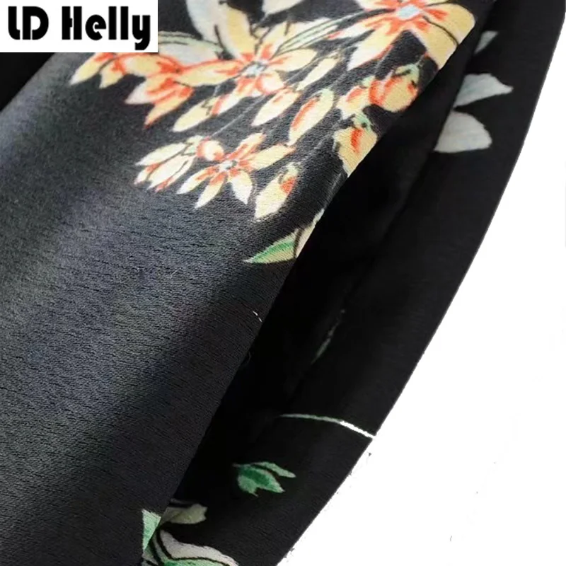 LD Helly винтажные женские черные длинные брюки с цветочным принтом модные
