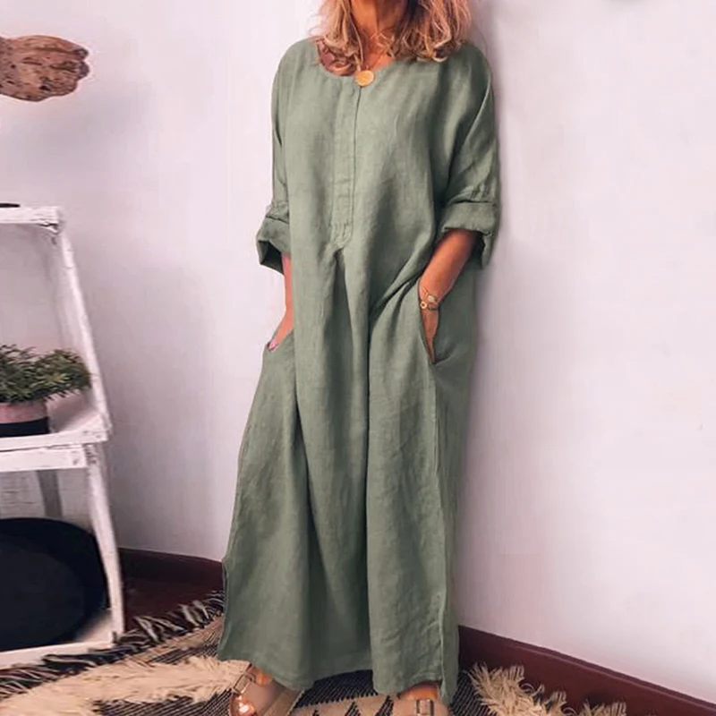 VONDA, винтажное богемное платье, осень, длинный рукав, макси, длинное платье, с разрезом, вечерние, праздничное, повседневное, сарафан размера плюс