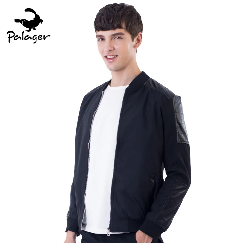 Palager бомбардировщик куртки моды для мужчин мужские slim fit легкий кожа лоскутные